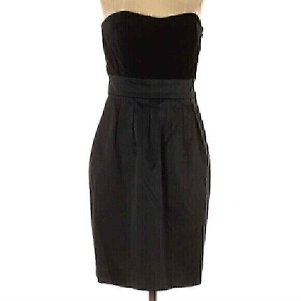NEW NWT BANANA REPUBLIC Black Velvet Mixed Media Strapless Knee LBD Sheath Dress